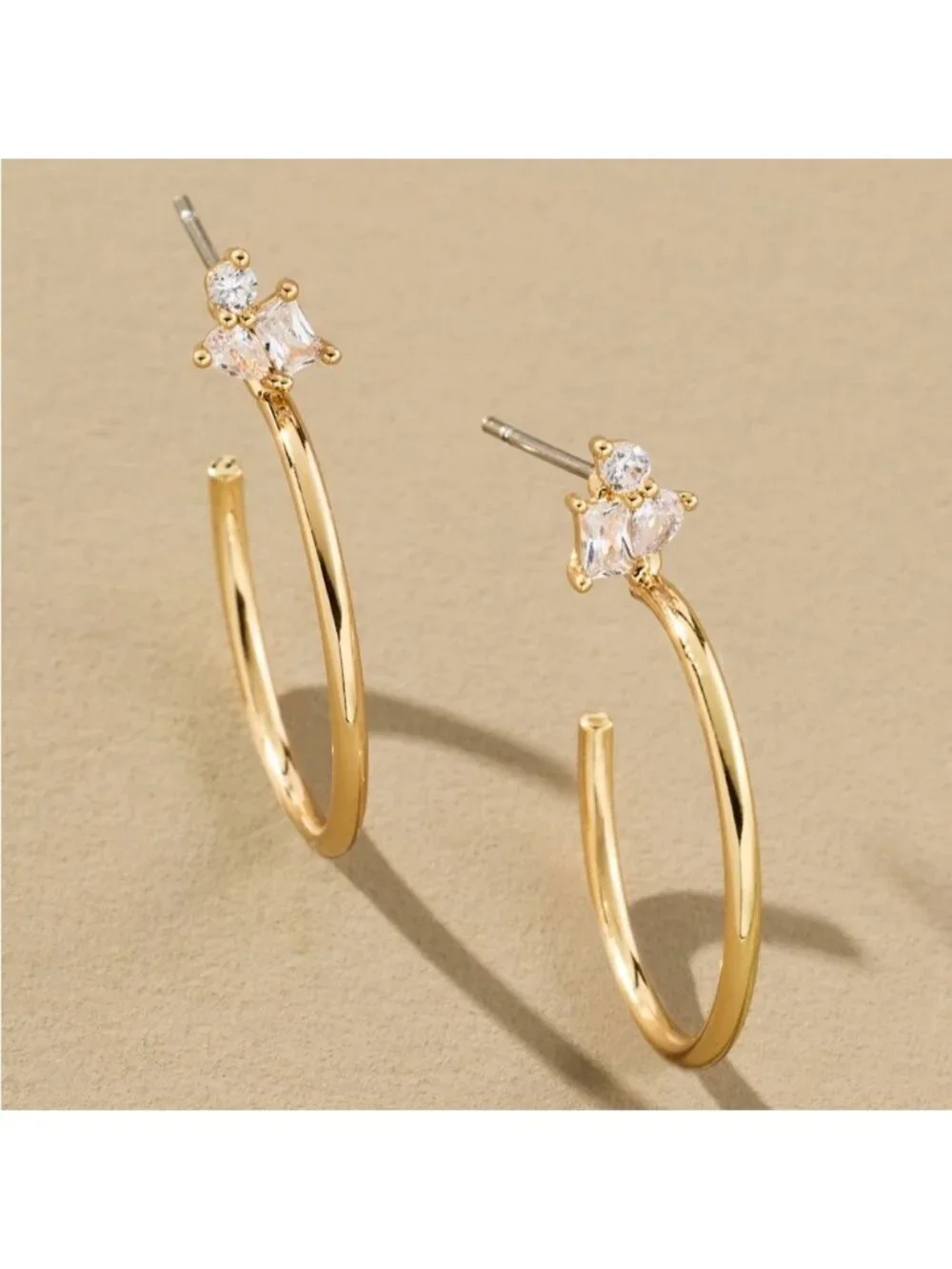 New! Anthropologie Gold Plated Crystal Hoop Earrings NWT